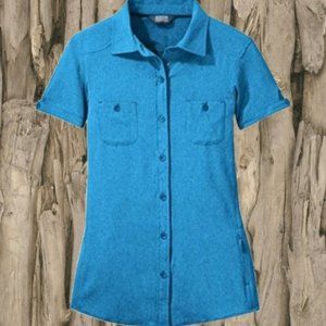 Outdoor Research M NWT Oasis Blue Reflection Trail shirt Hiking Outdoors UPF 50